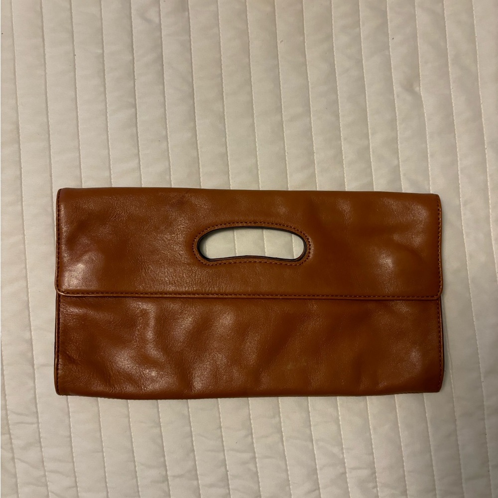 EUC Vintage HOBO Fold over clutch handbag Brown leather